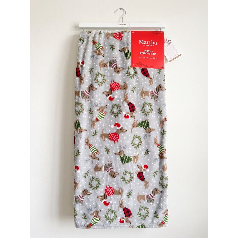 Martha Stewart Christmas Dachshund Dog Oversized Throw Blanket 60x70 Doxie NWT